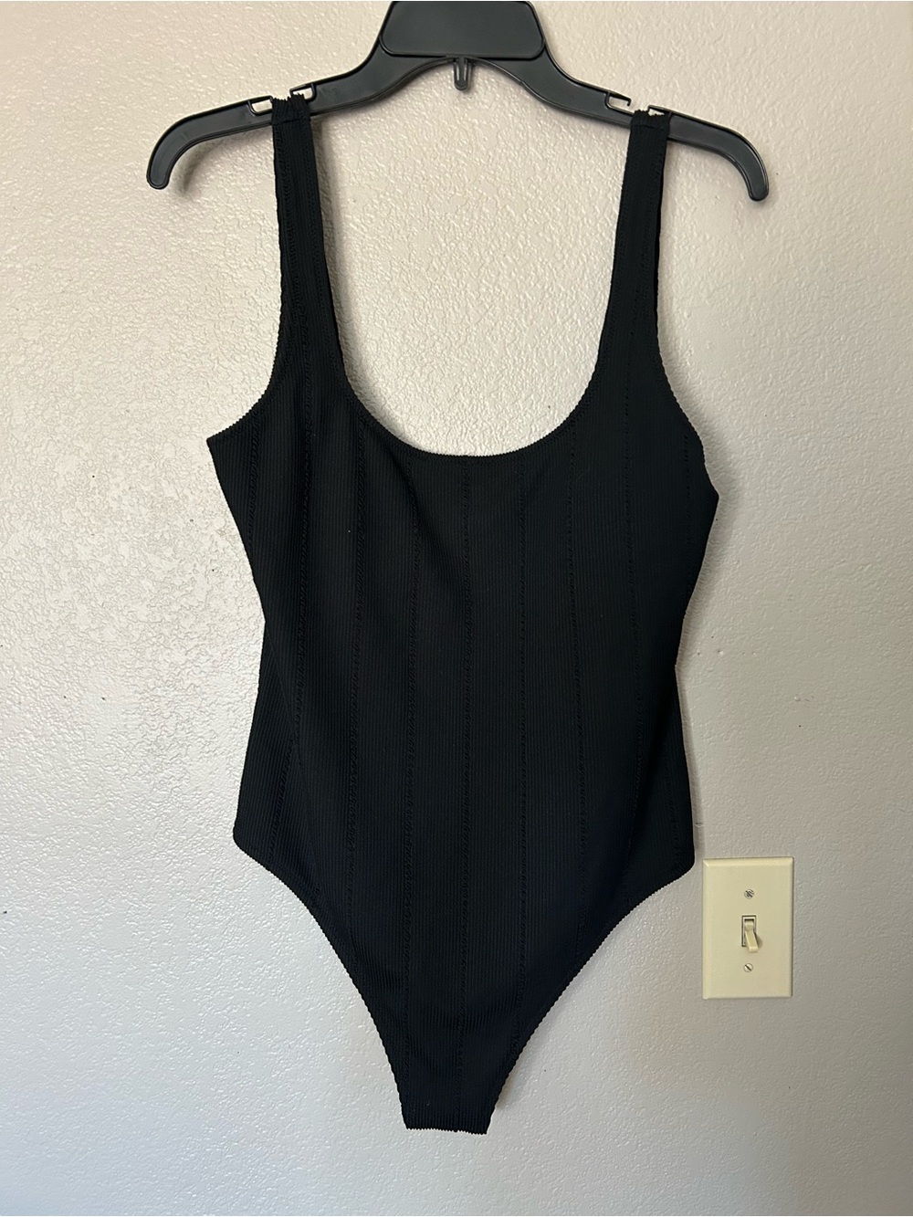 aerie One Piece Cheeky Swim Bathing Suit Black Scoop Neck Low Back Sz L